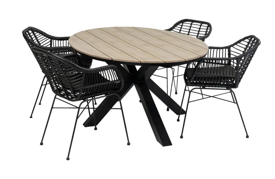 Oslo ovale tuinset-5 delige tuinset-Oslo tuinstoel black-rond wicker vlechtwerk-polywood tuintafel-wood kleur-aluminium frame