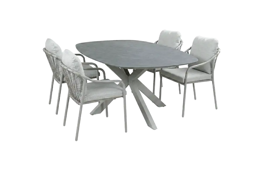 5-delige tuinset | 4 Parijs tuinstoelen (Camel) | Tuintafel Barletta 180x115cm (Desert Pearl/Camel)