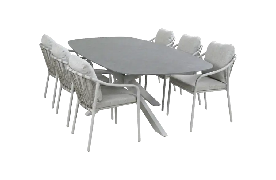 7-delige tuinset | 6 Parijs tuinstoelen (Camel) | Tuintafel Barletta 240x115cm (Desert Pearl/Camel)