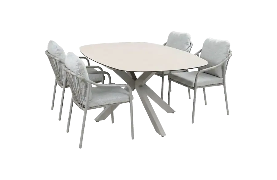 5-delige tuinset | 4 Parijs tuinstoelen | Tuintafel Barletta 180x115cm| Sandstone & Camel