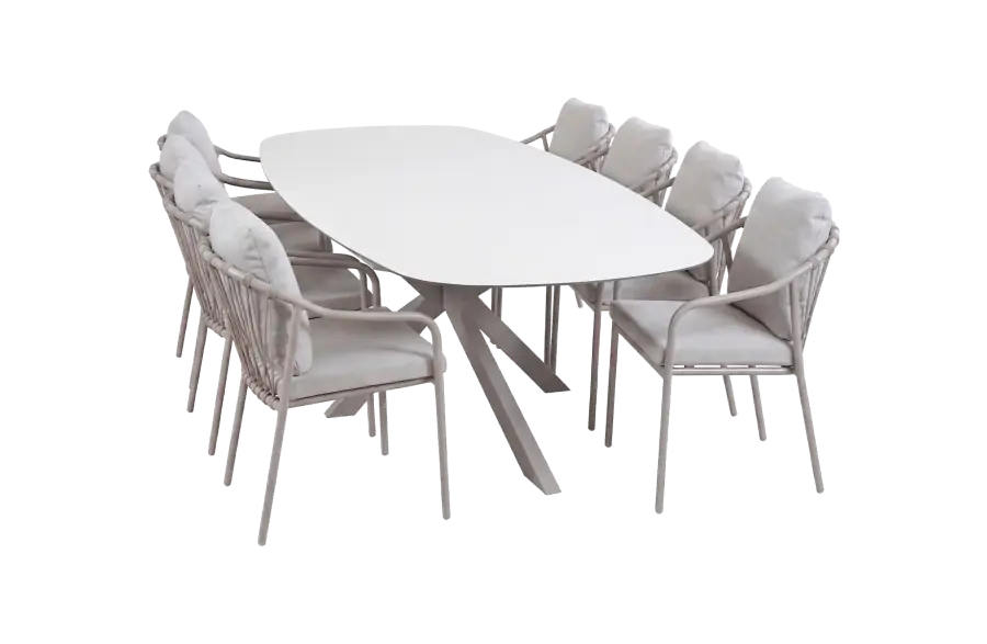 9-delige tuinset | 8 Parijs tuinstoelen | Tuintafel Malaga 280x115cm