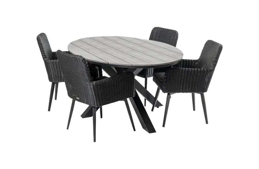 Pisa ovale tuinset-5 delige tuinset-Pisa tuinstoel black-polywood tuintafel-rond wicker vlechtwerk-aluminium frame