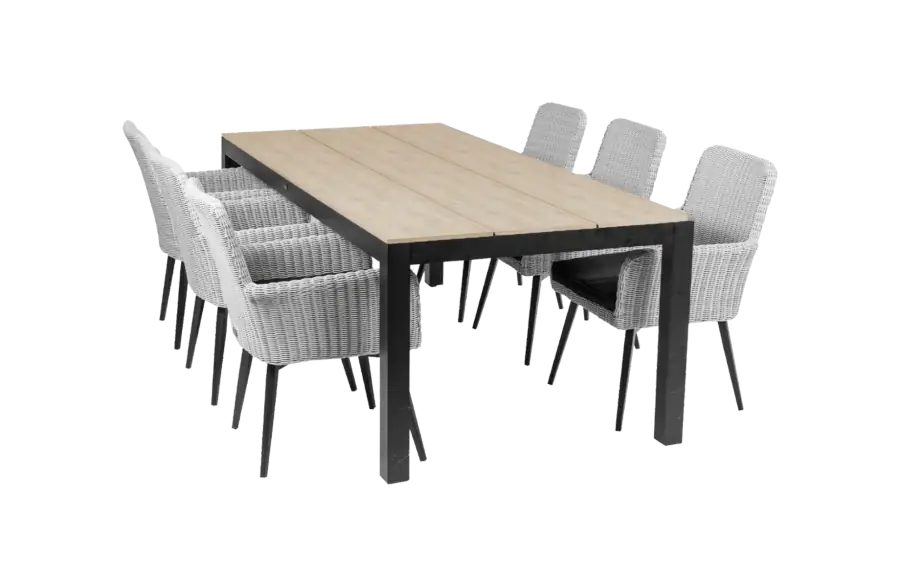 Pisa 7 delige tuinset-Pisa tuinstoel White-wicker vlechtwerk-cyprus tuintafel-polywood 