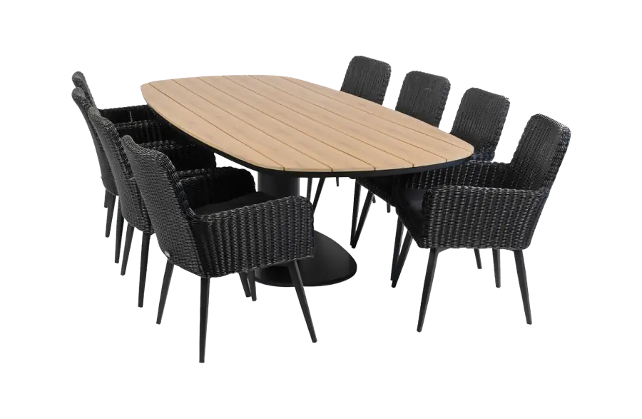 9-delige tuinset | 8 Pisa tuinstoelen (Black) | 260cm Tower tuintafel (Black)