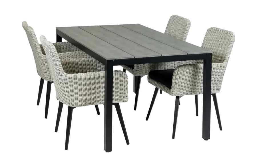 Pisa tuinset-5 delige tuinset-Pisa tuinstoel-White-cyprus tuintafel-polywood-wicker-aluminium frame