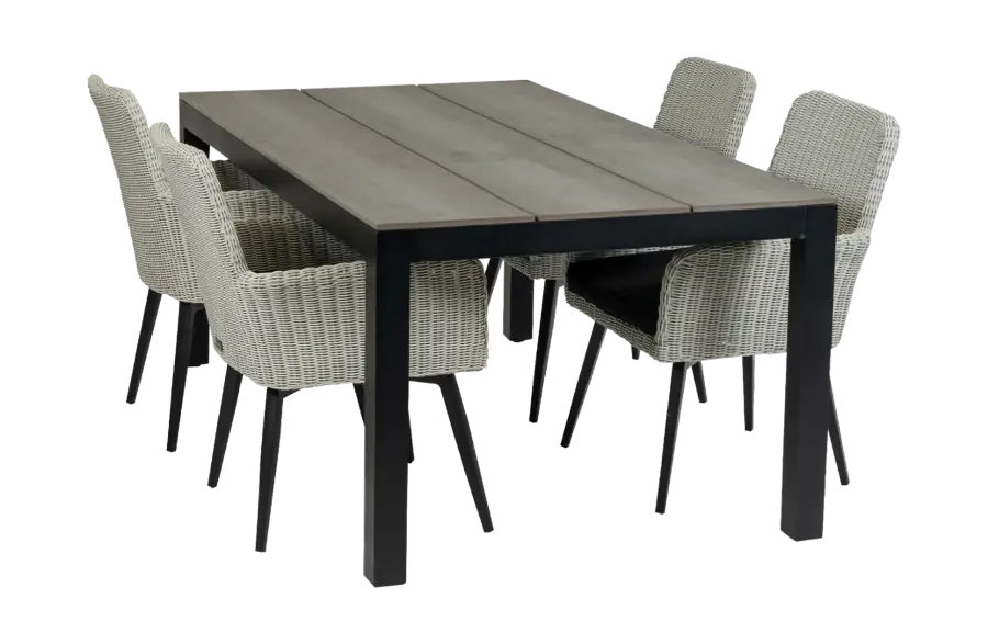 Pisa tuinset-5 delige tuinset-Pisa tuinstoel-White-cyprus tuintafel-polywood-wicker-aluminium frame