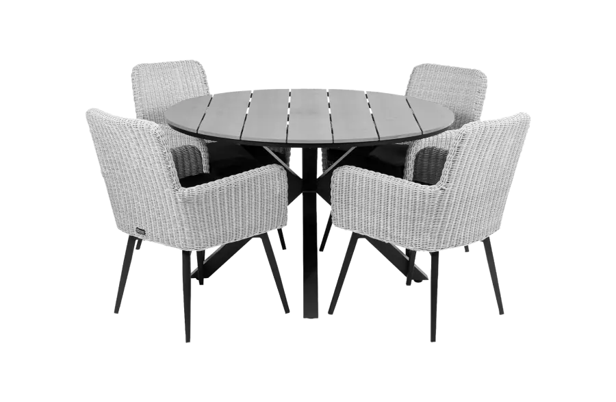 5-Delige ronde tuinset | 4 Pisa tuinstoelen (White) | ⌀120cm Cyprus tuintafel (Grey)