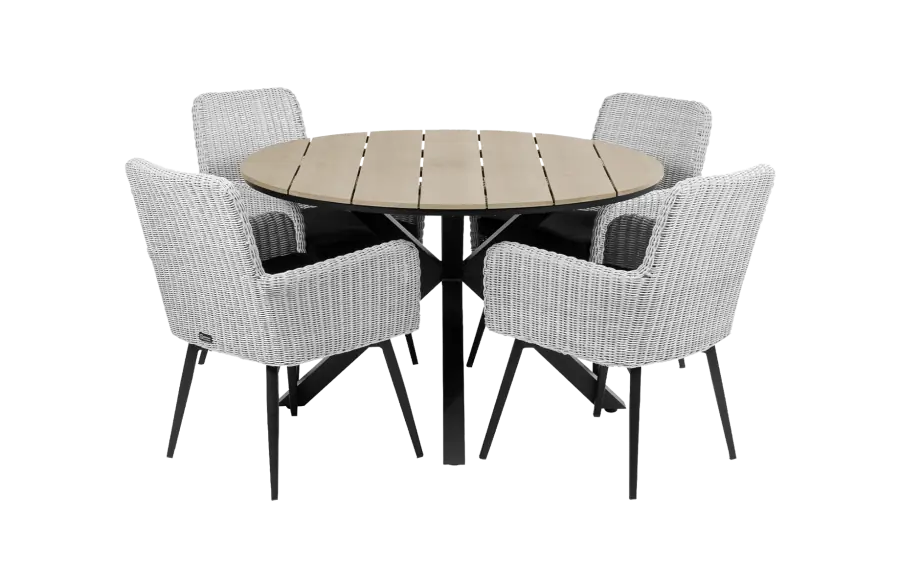 Pisa tuinset-5 delige tuinset-Pisa tuinstoel white-polywood tuintafel-aluminium frame-wicker vlechtwerk