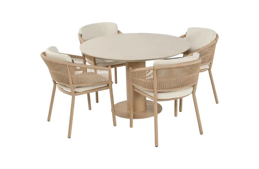 5-delige ronde tuinset | 4 Altea tuinstoelen (Cappuccino) | Tuintafel Girona ø120cm (Cappuccino)