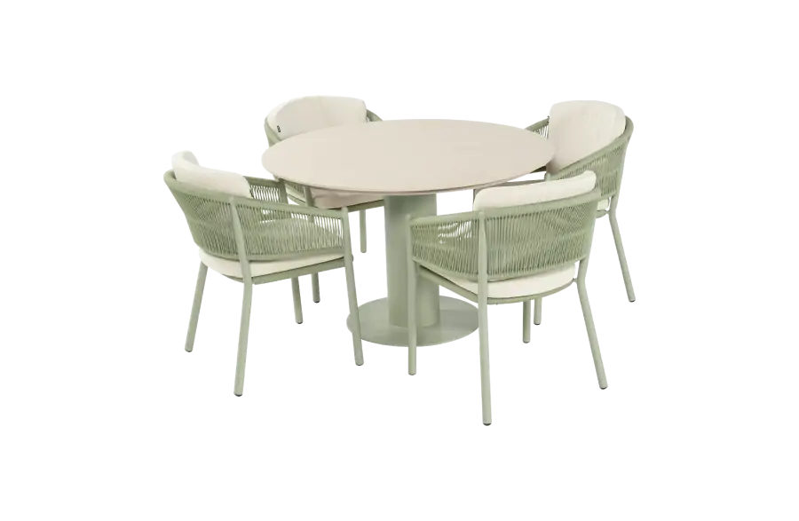 5-delige ronde tuinset | 4 Altea tuinstoelen (Soft Green) | Tuintafel Girona ø120cm (Soft Green)