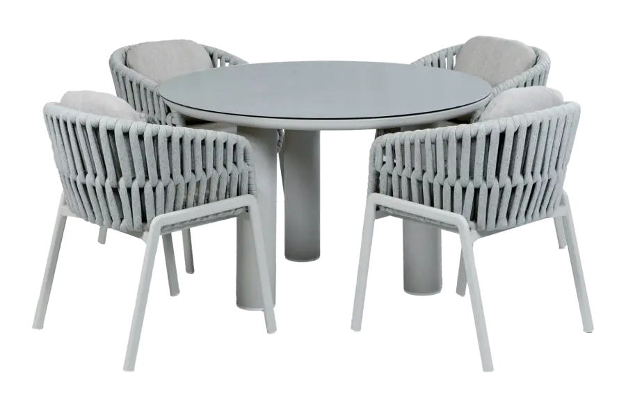 5-delige ronde tuinset Porto | 4 Porto tuinstoelen | Tuintafel Porto ø120cm | Naturel