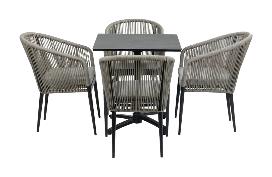 5-Delige tuinset | 4 Tuinstoelen Sluis (Black) | Inklapbare tuintafel Gent 70x70cm (Black)