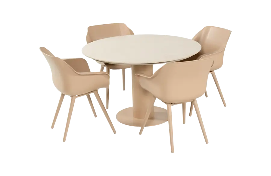 5-delige ronde tuinset | 4 Sophie tuinstoelen (Cappuccino) | Tuintafel Girona ø120cm (Sand)
