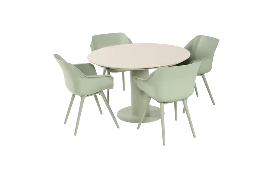 5-delige ronde tuinset | 4 Sophie tuinstoelen (Soft Green) | Tuintafel Girona ø120cm (Soft Green)