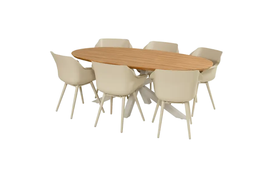 7-delige tuinset | 6 Sophie tuinstoelen (Sand) | Tuintafel San Sebastian (Sand/Teak) | Hartman