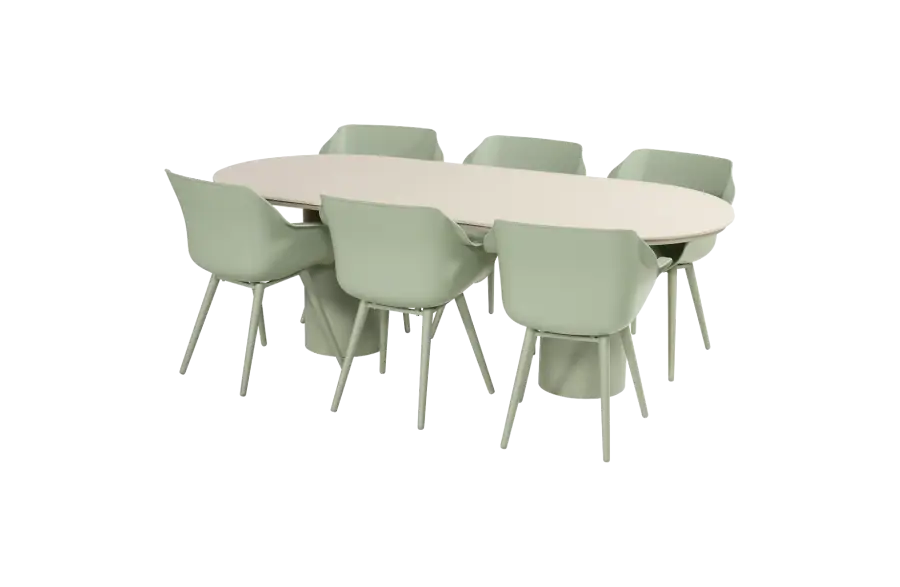 7-delige tuinset | 6 Sophie tuinstoelen (Soft Green) | Tuintafel Valencia (Soft Green) | Hartman