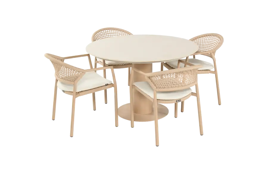5-delige ronde tuinset | 4 Taragona tuinstoelen (Cappuccino) | Tuintafel Girona ø120cm (Cappuccino)