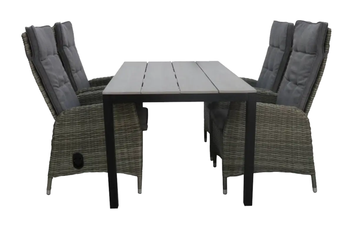 5 delige tuinset-4 kost verstelbare tuinstoelen-Ash Grey-cyprus tuintafel-grey-wicker-aluminium frame