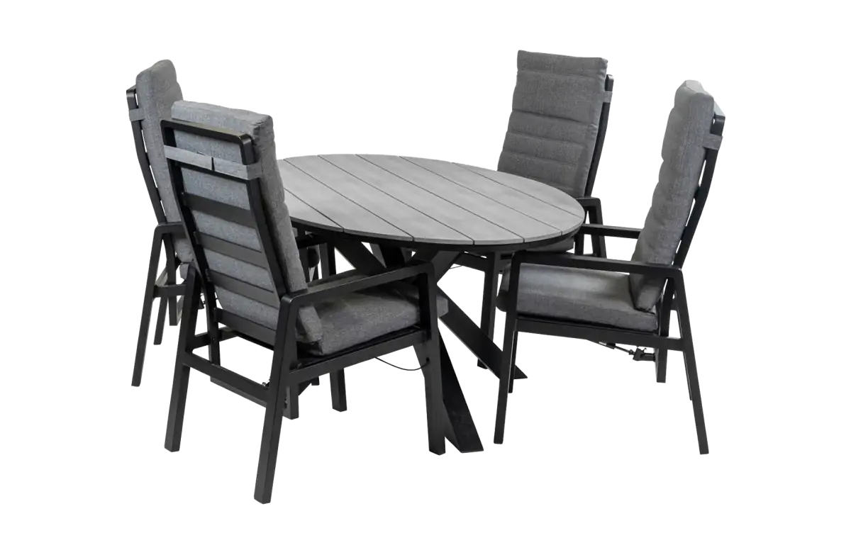 5-Delige tuinset | 4 Berlijn tuinstoelen (Black) | 180cm ovale Cyprus tuintafel (Grey)