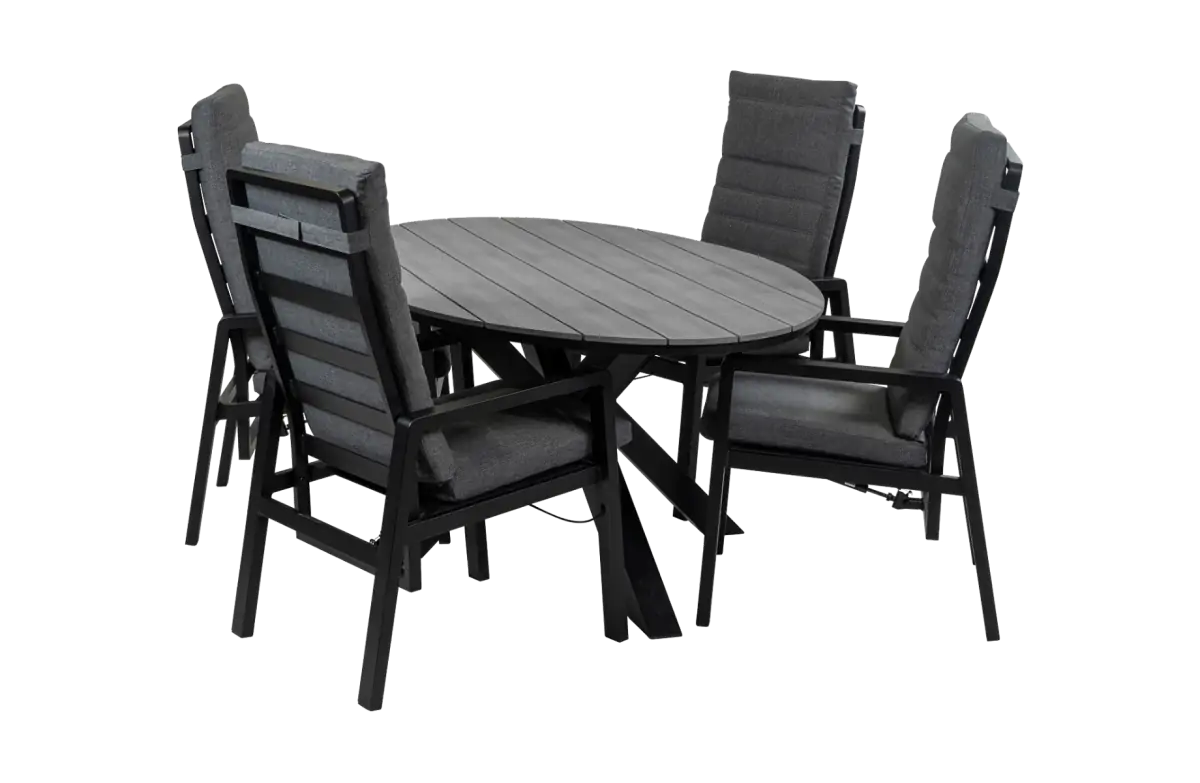 5-Delige tuinset | 4 Berlijn tuinstoelen (Black) | 180cm ovale Cyprus tuintafel (Grey)