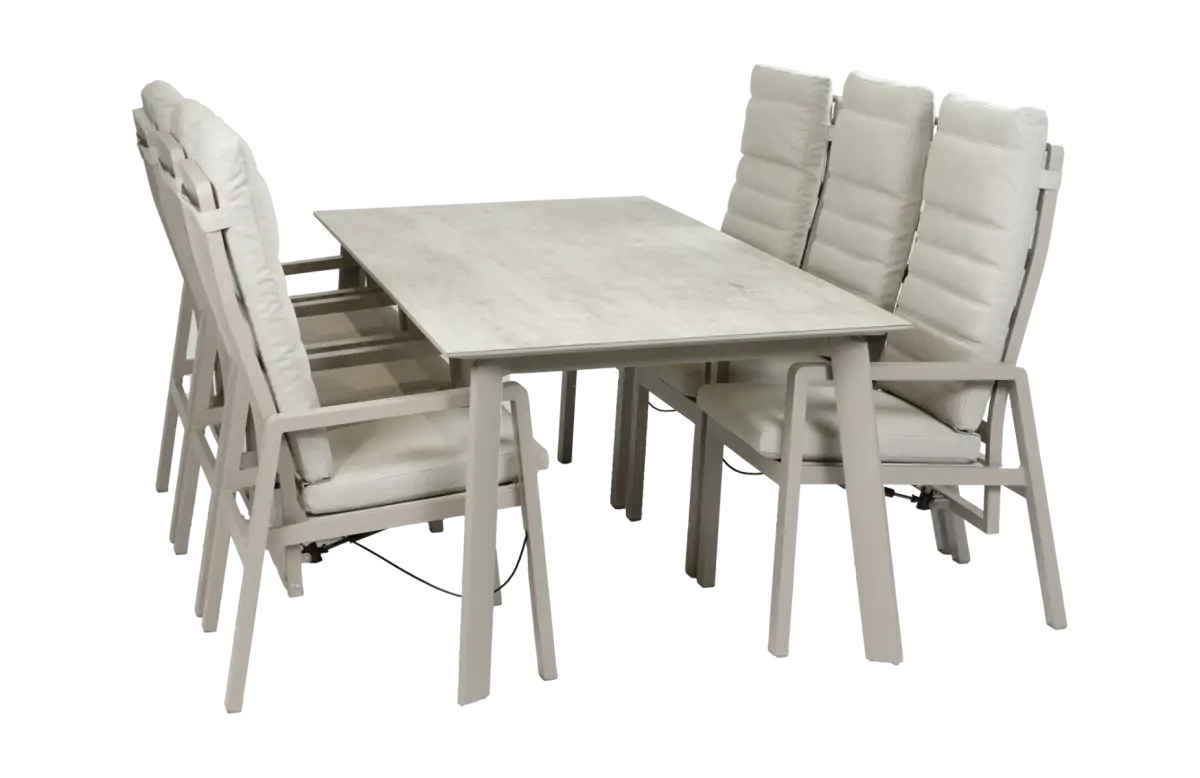 7-delige tuinset | 6 verstelbare Berlijn tuinstoelen (Champagne) | Tuintafel Malta 220x100cm