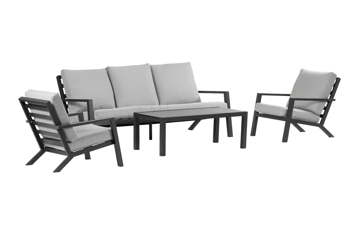 Stoel-bank Loungeset Bezano | met 3-persoonsbank | Matt Black/Off White | Aluminium