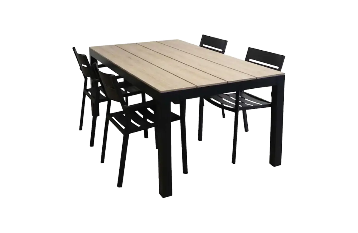 Delia tuinset-5 delige tuinset-Delia stapelbare tuinstoel black-polywood tuintafel-aluminium frame
