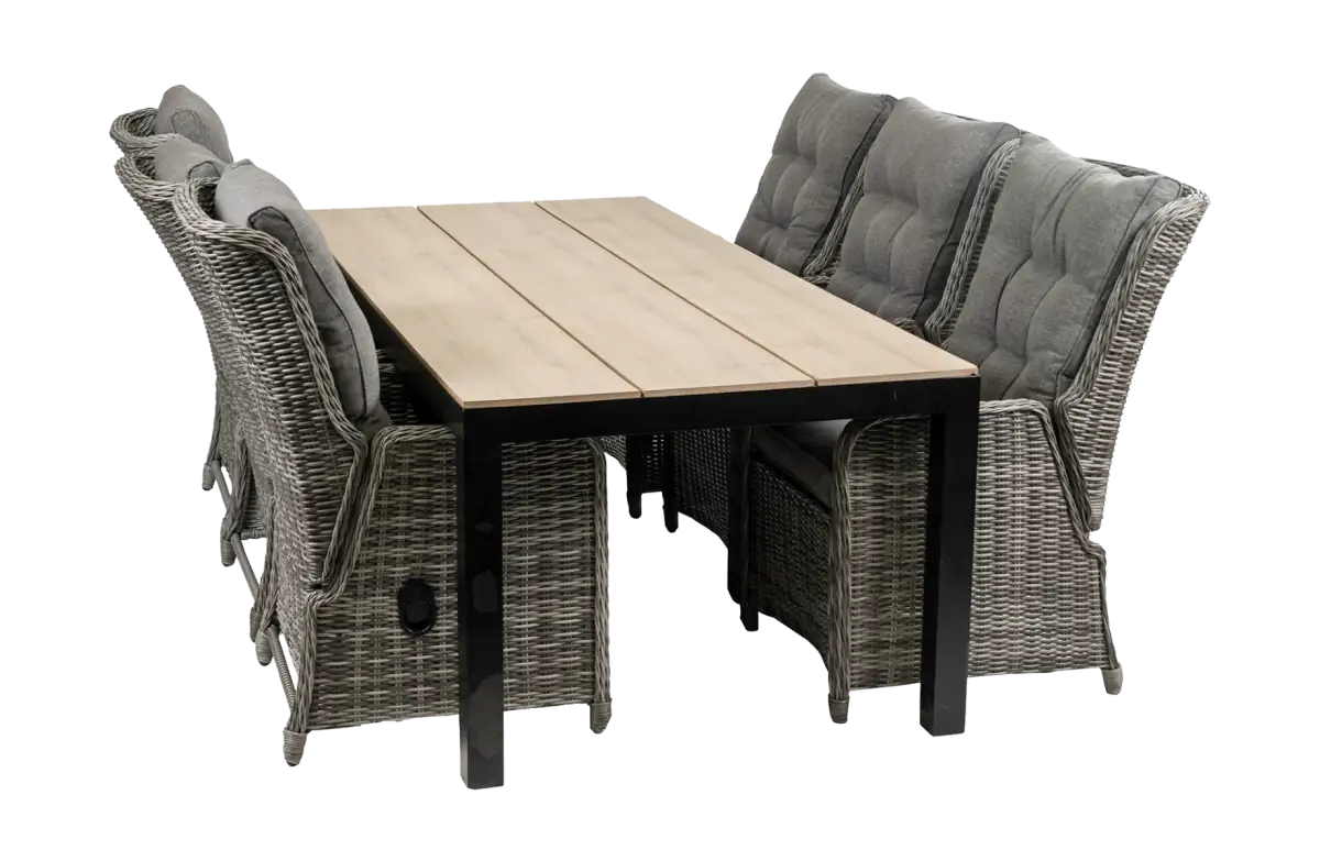7-delige tuinset - 6 Dublin verstelbare stoelen- 225cm Cyprus tuintafel