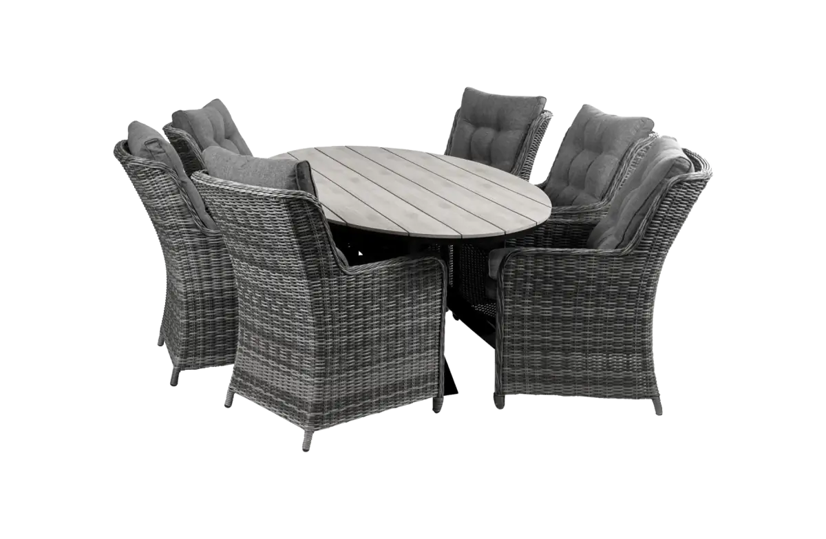 Dublin tuinset Dublin-7 delige tuinset-polywood tuintafel-wicker vlechtwerk-aluminium frame