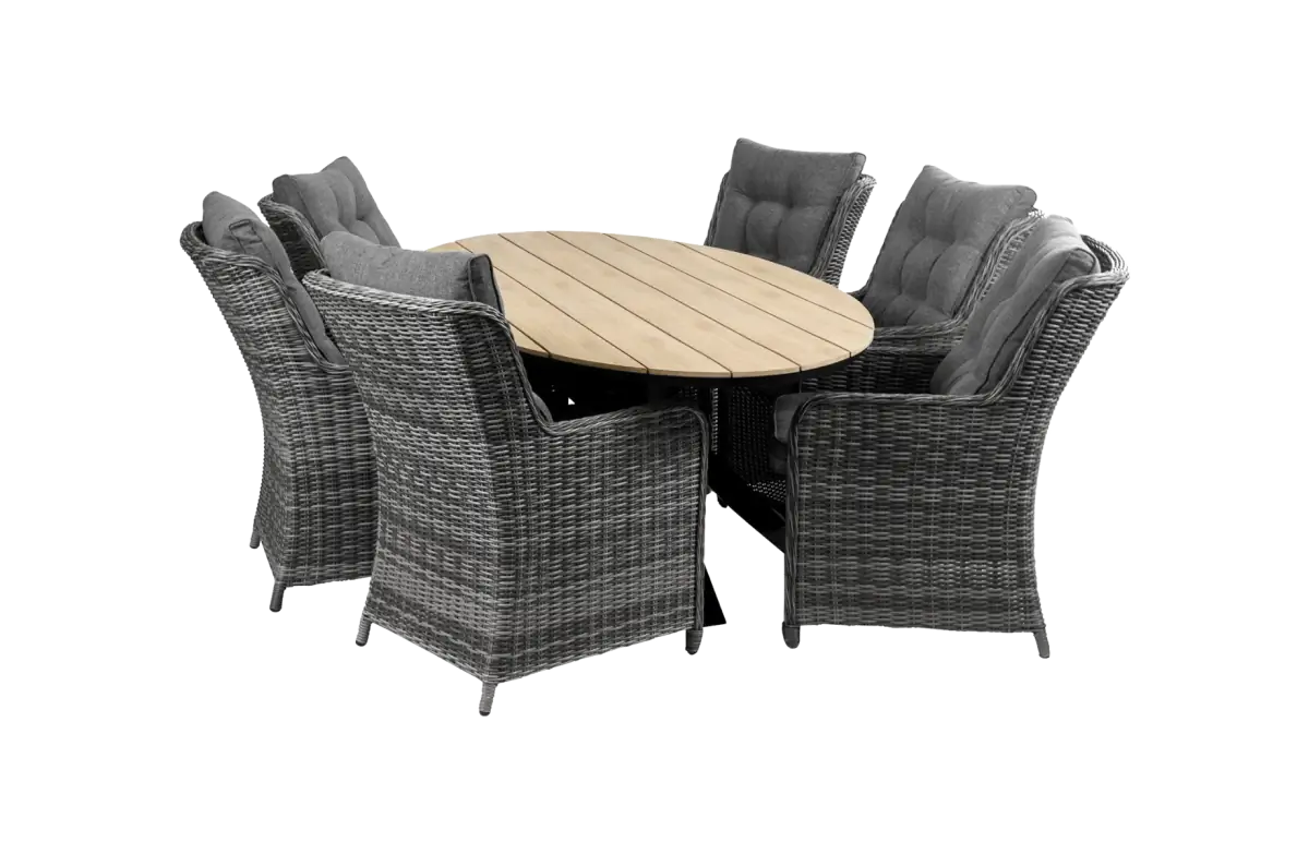 7-delige tuinset | 6 Dublin tuinstoelen (AG) | 220cm ovale Cyprus tuintafel (Wood)