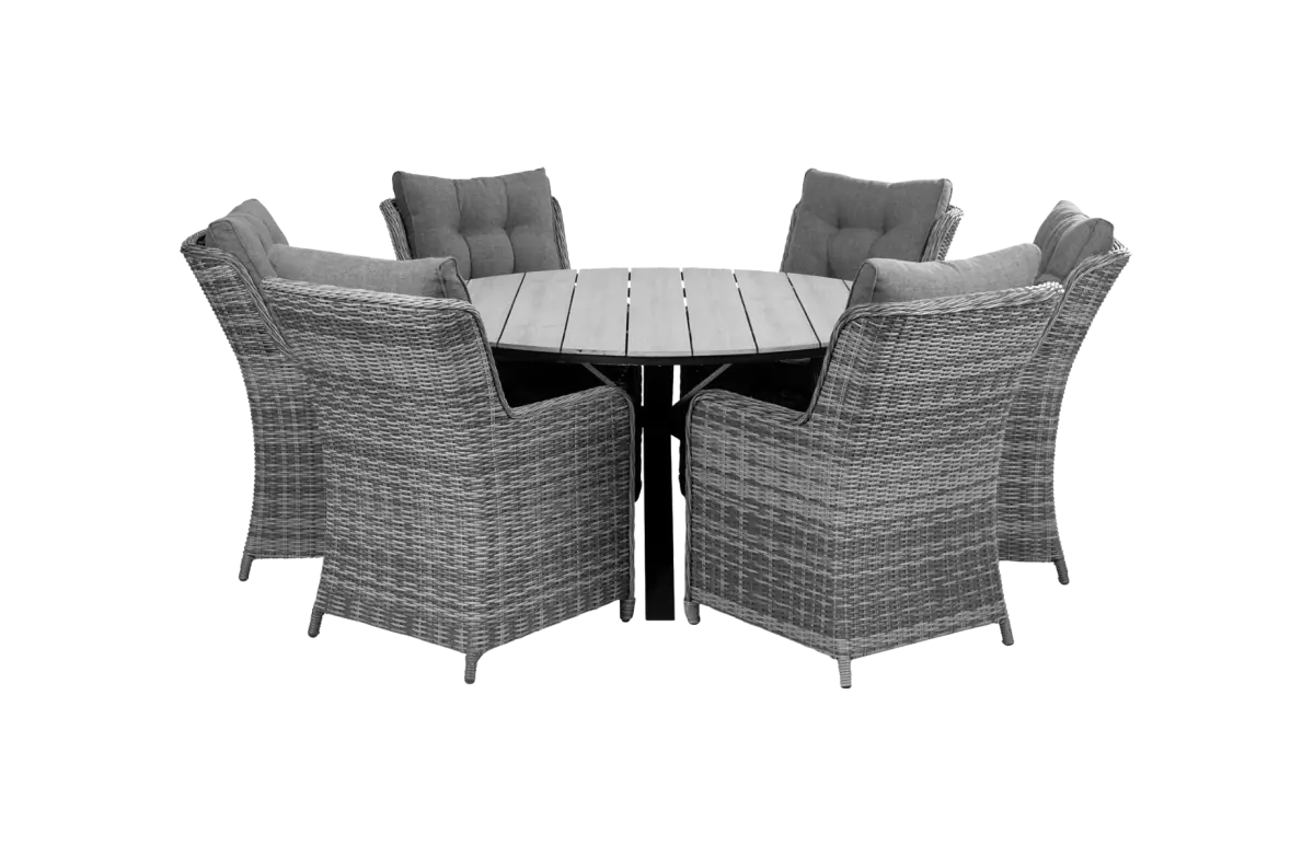 cyprus-ronde-tuintafel-grey-mystic-grey-tuinstoelen-vast-dublin-wicker vlechtwerk-aluminium frame