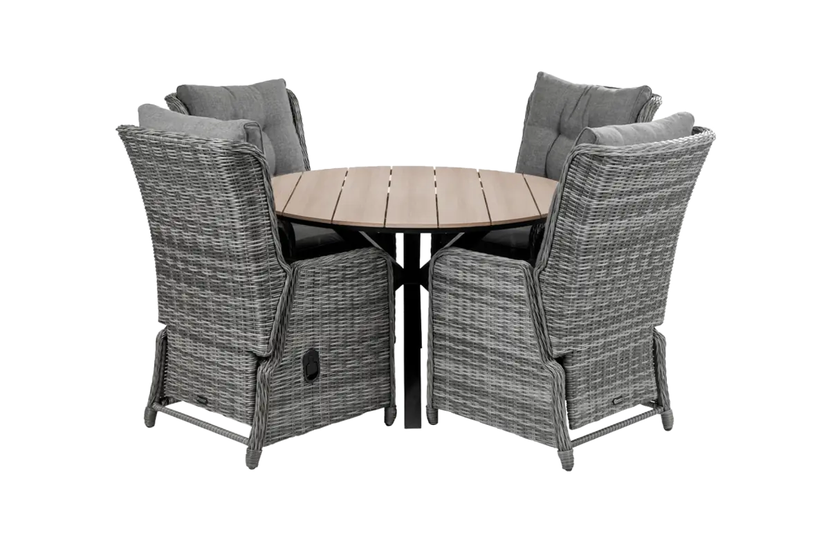 5 delige tuinset-Dublin verstelbare tuinstoel-Ash Grey-polywood tuintafel-wicker-aluminium frame
