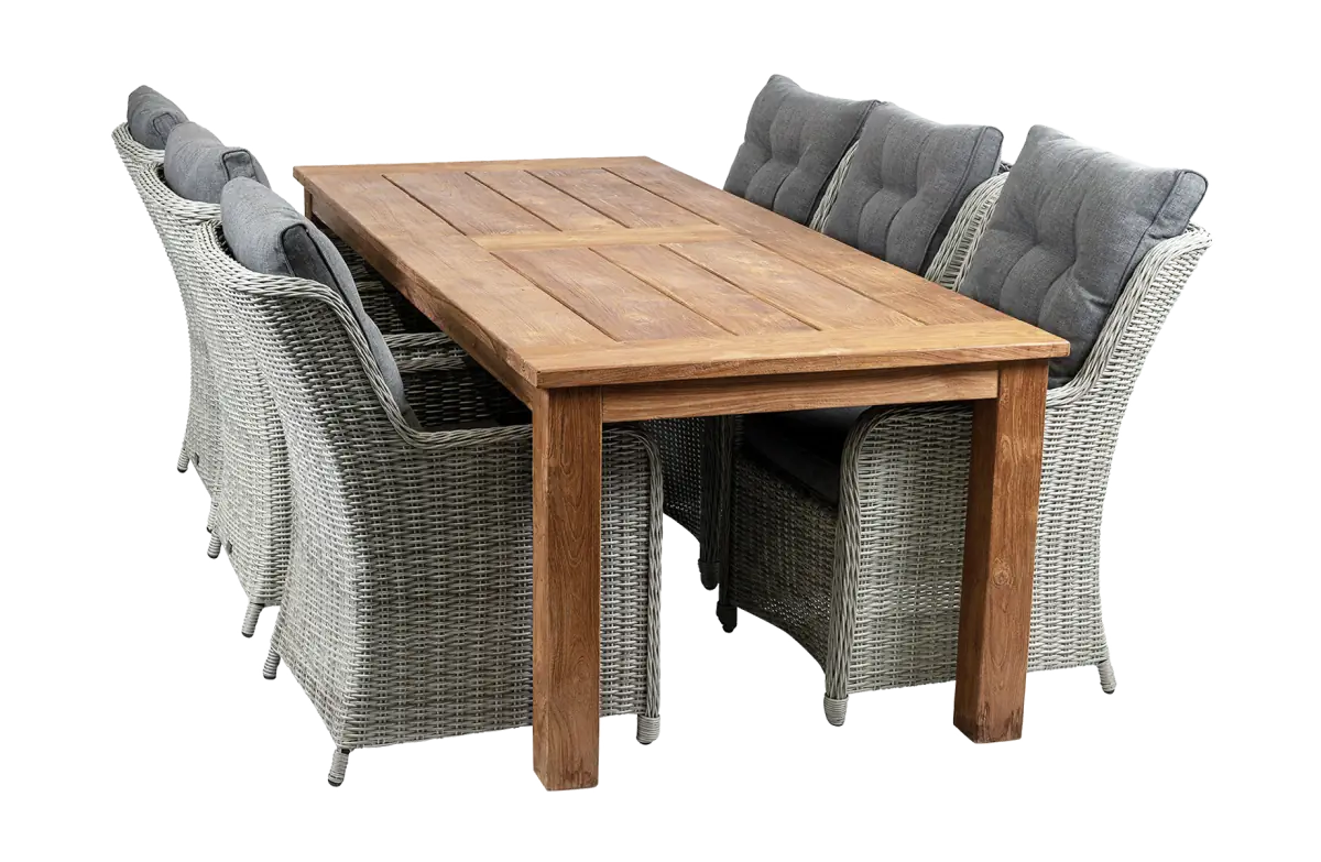 7-delige tuinset | 6 Dublin tuinstoelen (MG) | 240cm Ayra tuintafel (Teak)