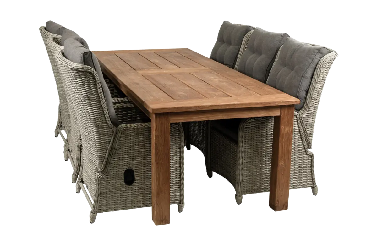 7-delige tuinset | 6 Dublin verstelbare stoelen (MG) | 240cm Ayra tuintafel (Teak)
