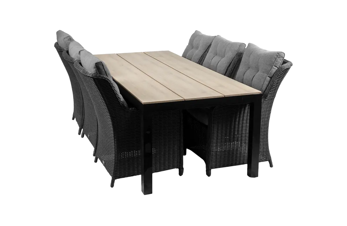 Dublin tuinset-7 delige tuinset-Dublin verstelbare tuinstoel Black-polywood tuintafel-wicker vlechtwerk-aluminium frame
