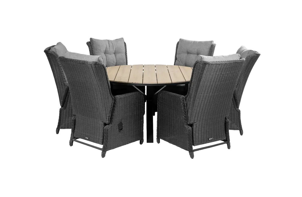 Dublin ronde tuinset-7 delige tuinset-polywood tuintafel-wicker vlechtwerk-aluminium frame
