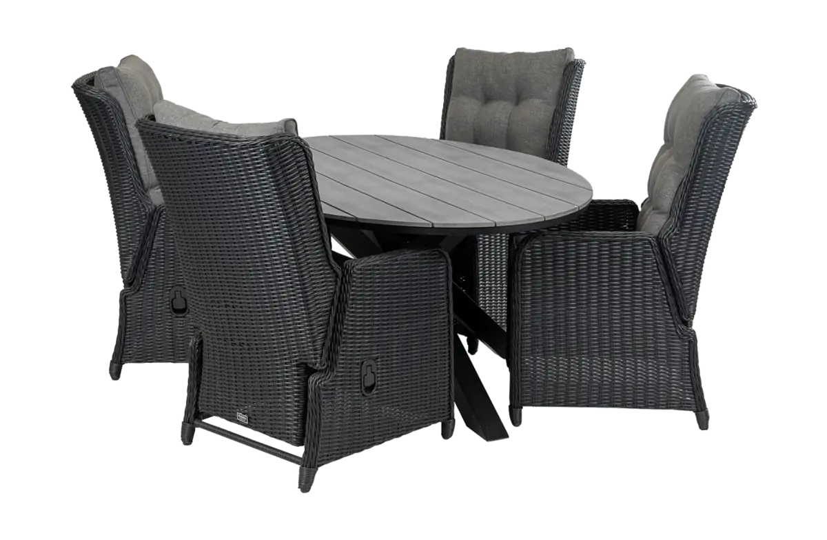 Dublin tuinset-5 delige tuinset-Dublin verstelbare tuinstoel-Black-Cyprus tuintafel-wicker vlechtwerk-aluminium frame