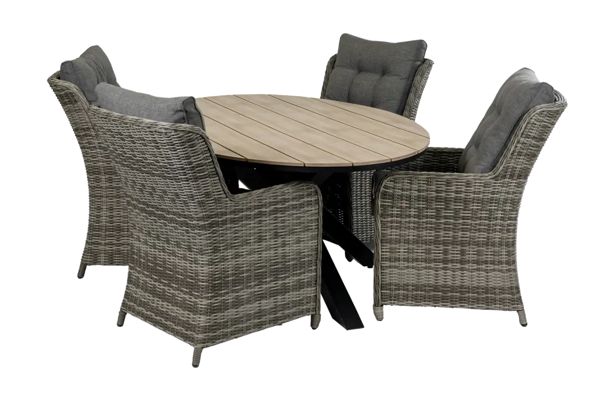 5-delige tuinset | 4 Dublin tuinstoelen (AG) | 180cm ovale Cyprus tuintafel (Wood)