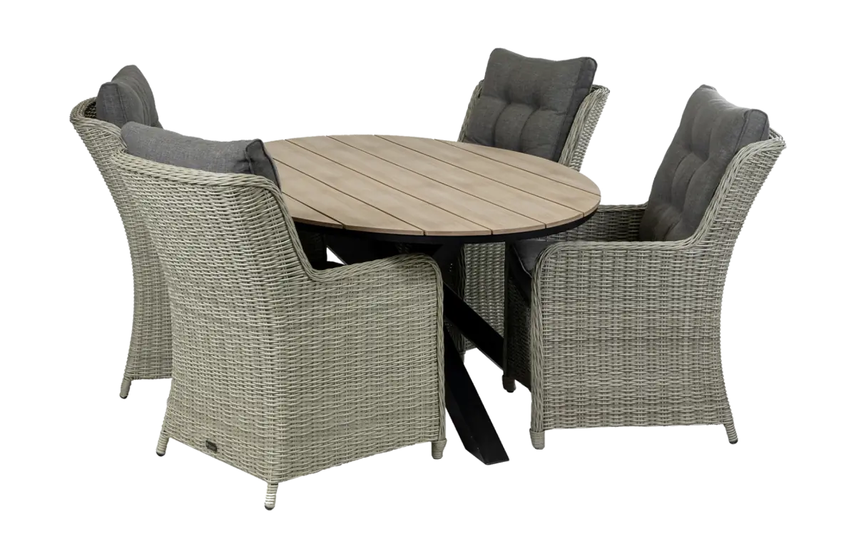 Dublin ovale tuinset-5 delige tuinset-Dublin tuinstoel-Mystic Grey-wicker vlechtwerk-cyprus ovale tuintafel-aluminium frame