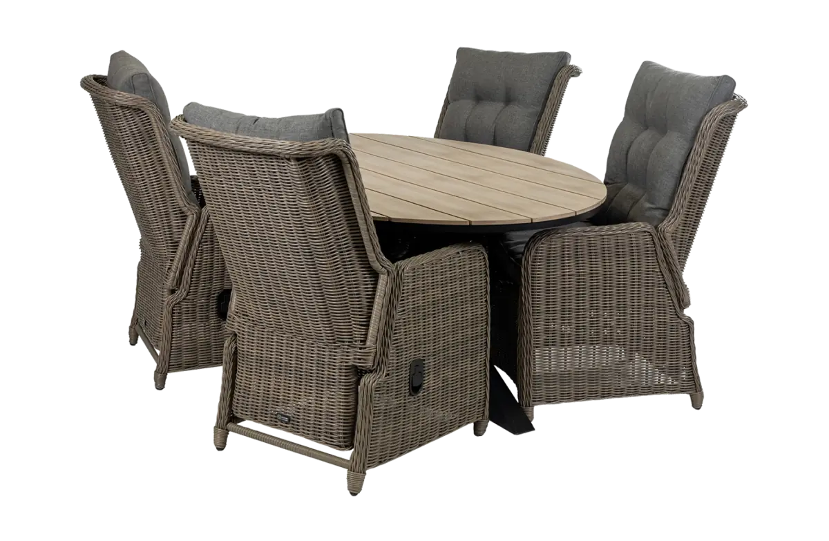 Dublin tuinset-verstelbare tuinstoel-Sweet Brown-wicker-aluminium frame-grey rug en zitkussen