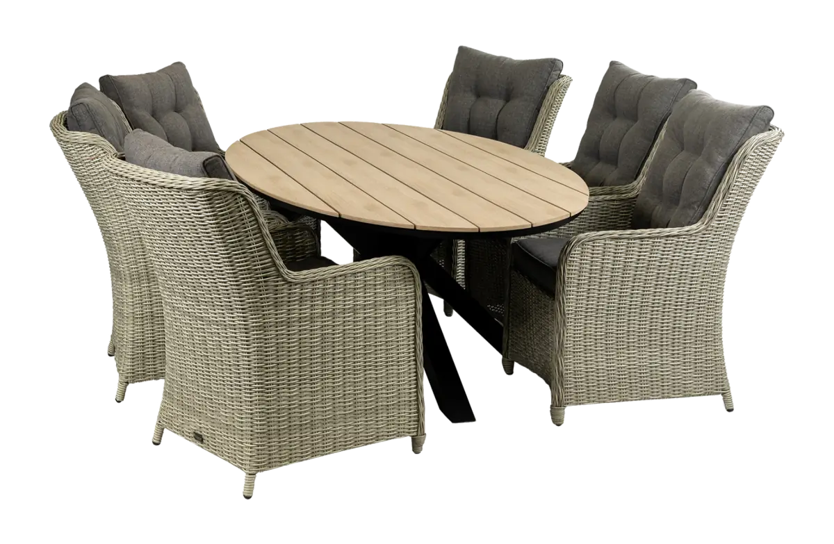 7-delige tuinset | 6 Dublin tuinstoelen (MG) | 220cm ovale Cyprus tuintafel (Wood)