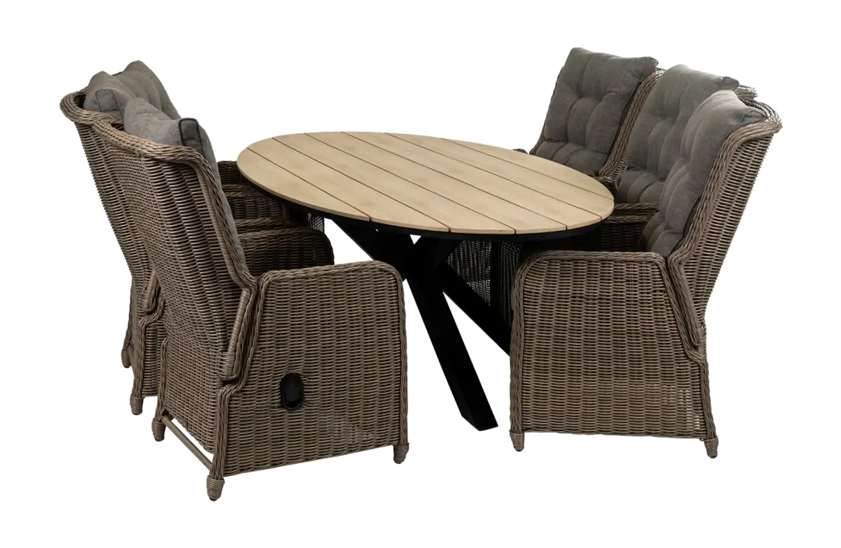 7-delige tuinset | 6 Dublin verstelbare stoelen (SW) | 220cm ovale Cyprus tuintafel (Wood)