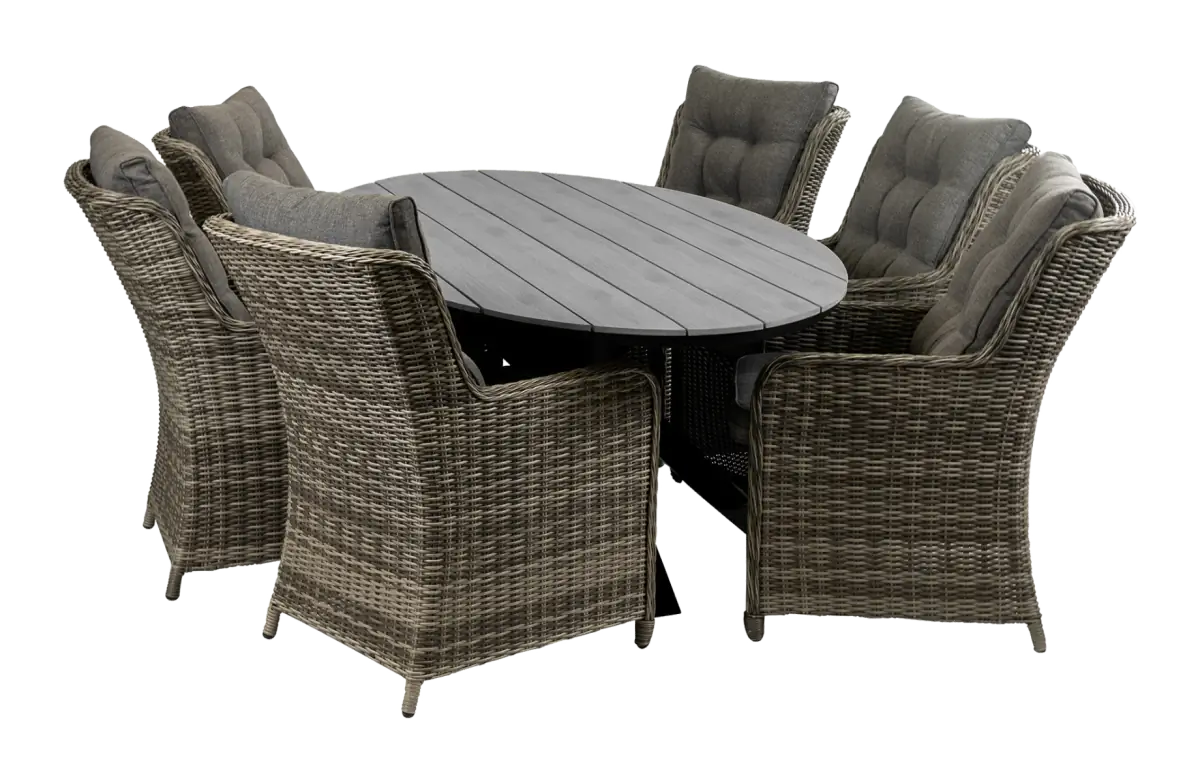 Dublin tuinset Dublin-7 delige tuinset-polywood tuintafel-wicker vlechtwerk-aluminium frame