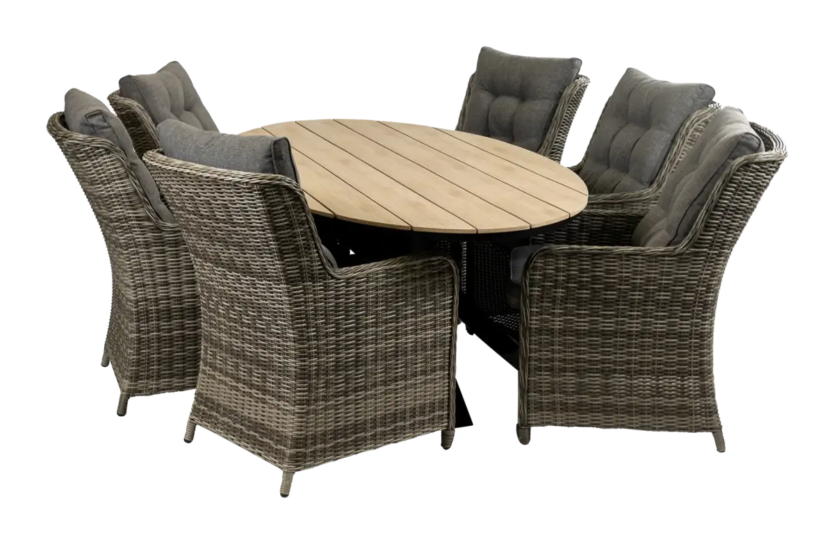 7-delige tuinset | 6 Dublin tuinstoelen (AG) | 220cm ovale Cyprus tuintafel (Wood)