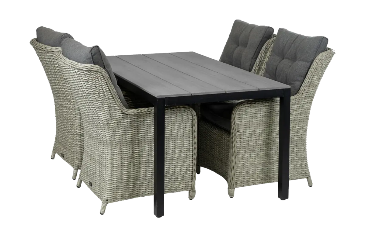 Dublin tuinset 7 delig-6 Dublin tuinstoelen-Mystic Grey-wicker-aluminium frame-polywood tuintafel-schuin