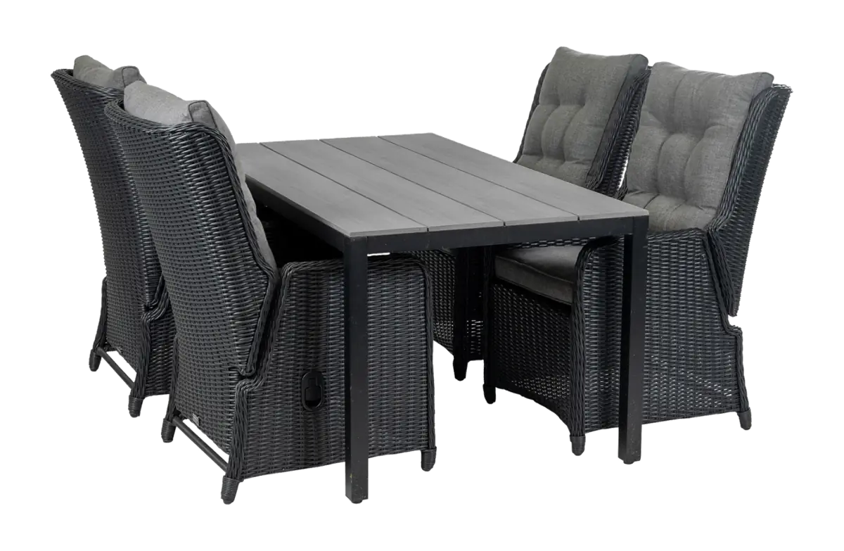 5-delige tuinset | 4 Dublin verstelbare stoelen (BL) | 160 of 180cm Cyprus tuintafel