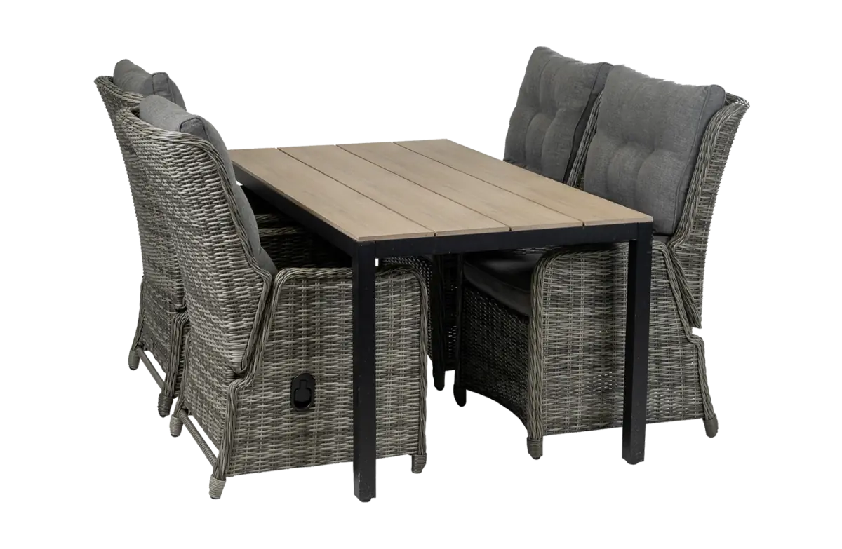 5-delige tuinset | 4 Dublin verstelbare stoelen (AG) | 160 of 180cm Cyprus tuintafel (Wood)