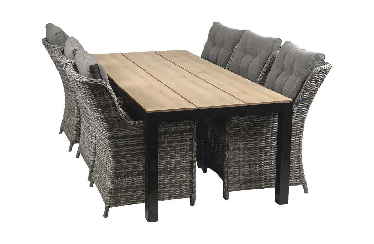 Dublin 7 delige tuinset-Dublin tuinstoel-Ash Grey-wicker vlechtwerk-cyprus tuintafel-aluminium frame