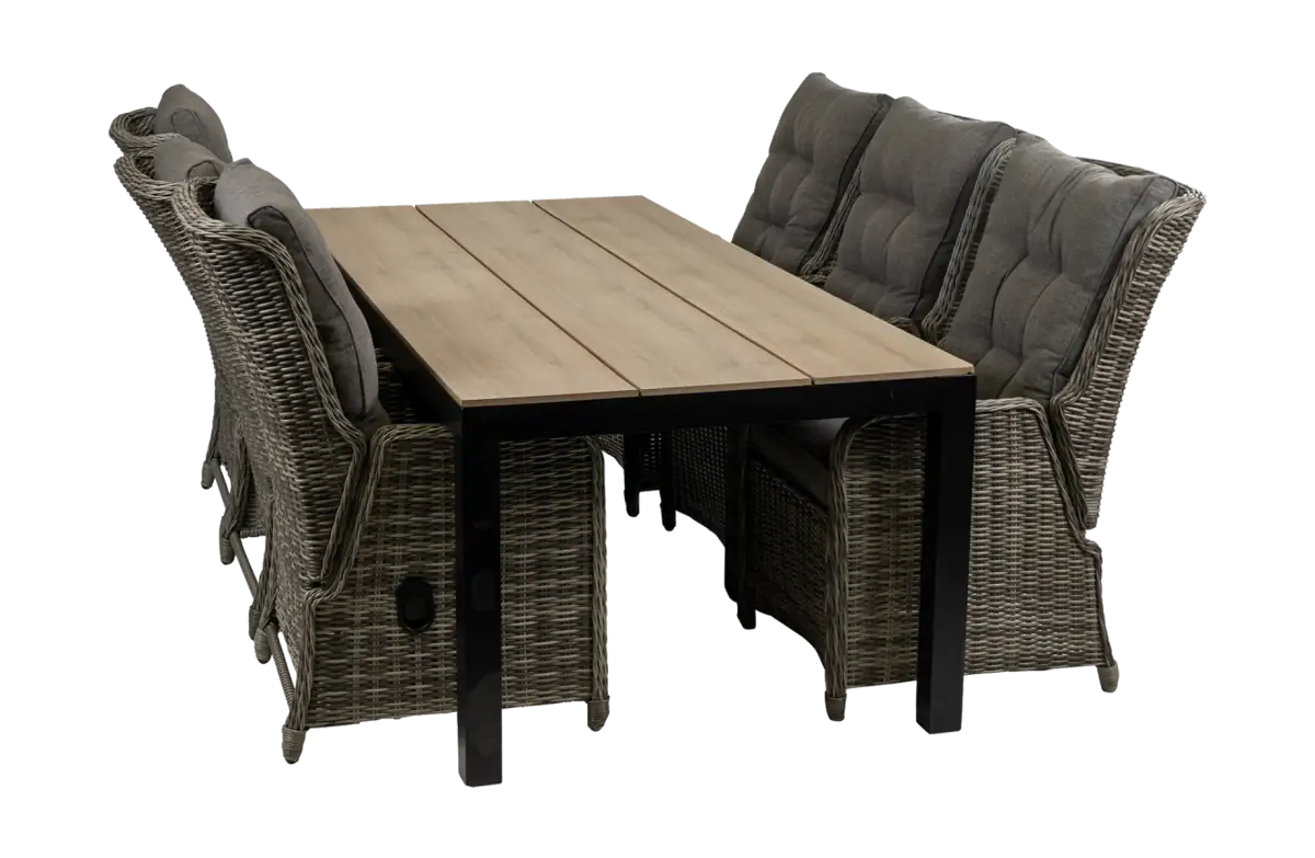 7-delige tuinset - 6 Dublin verstelbare stoelen- 225cm Cyprus tuintafel