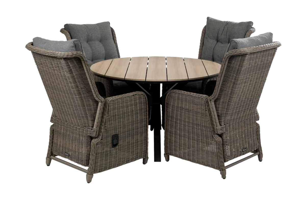 Dublin tuinset-5 delige tuinset-Dublin verstelbare tuinstoel-Sweet Brown-polywood tuintafel-wicker-aluminium frame